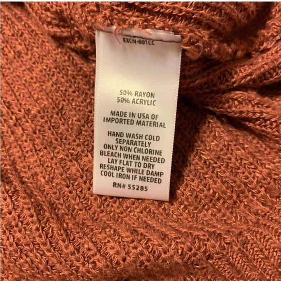 Express Tie Sleeve Split Back Cropped Sweater Pink Brown V Neck Oversized Knit - Picture 10 of 13